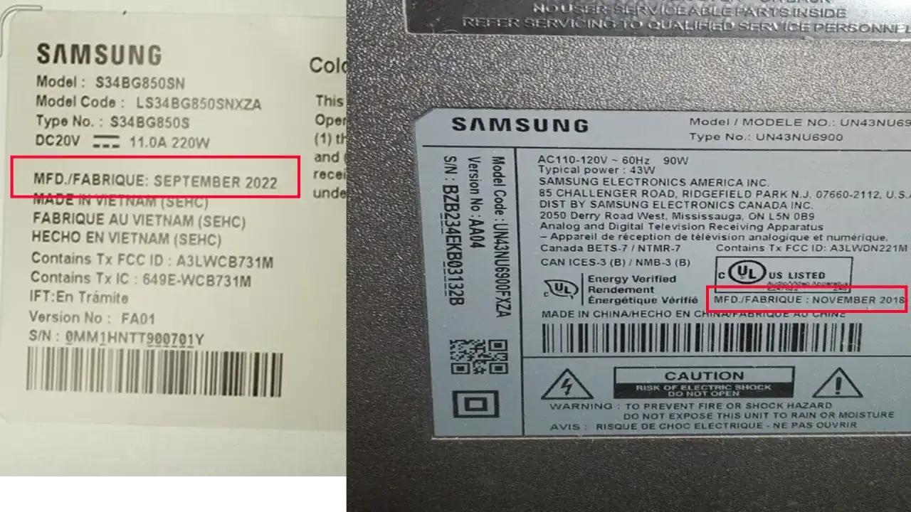 tabliczka znamionowa telewizora samsung