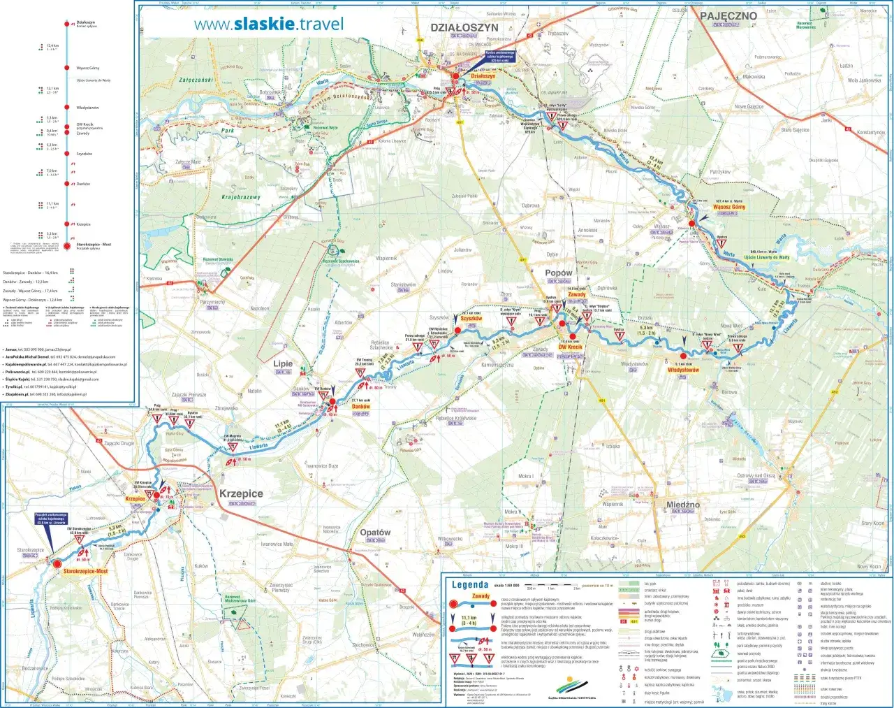 Liswarta mapa szlaku kajakowego