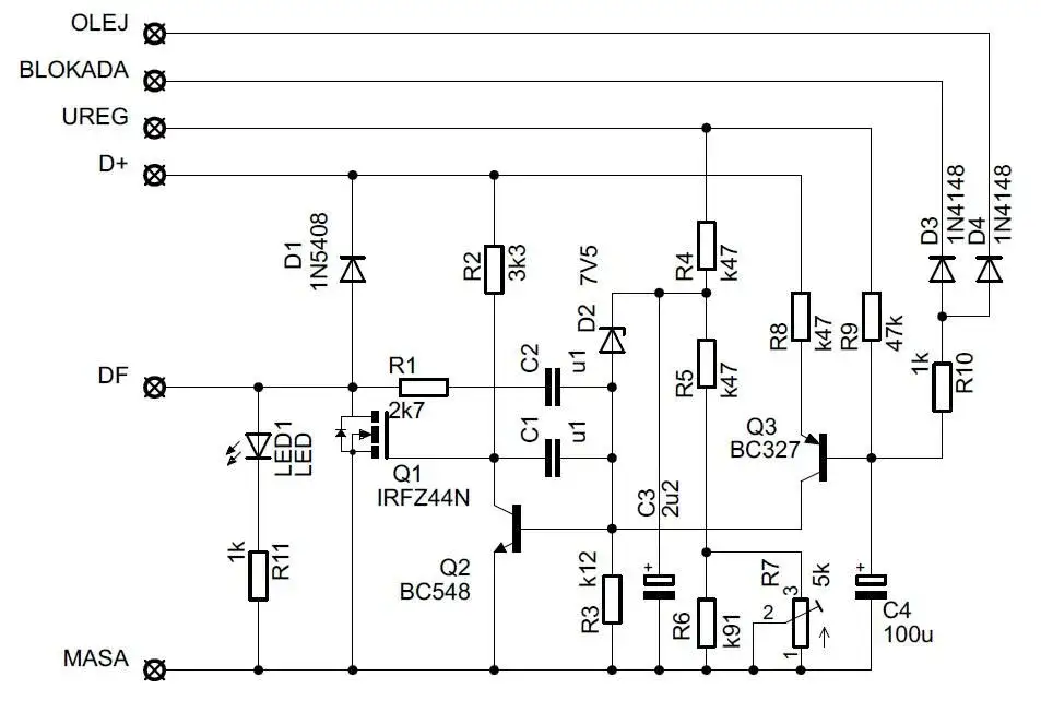 regulator napięcia alternatora schemat