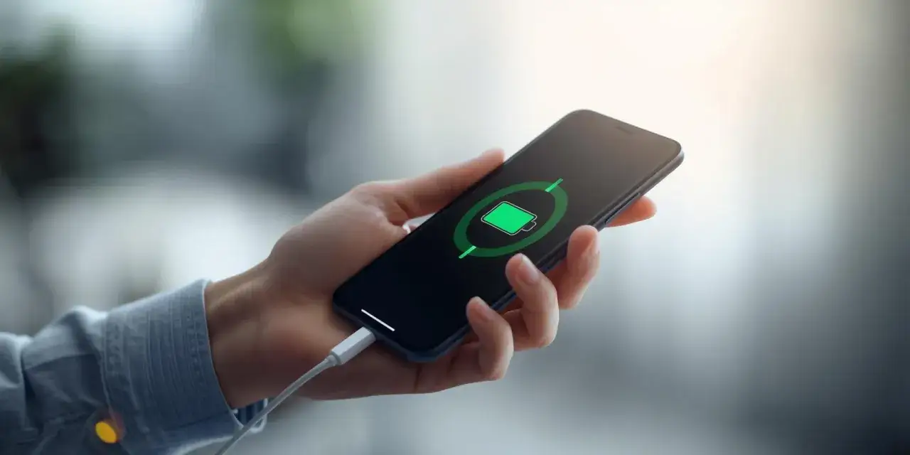 Dłoń trzyma smartfon z ikoną naładowanej baterii, mimo to telefon się wyłącza.