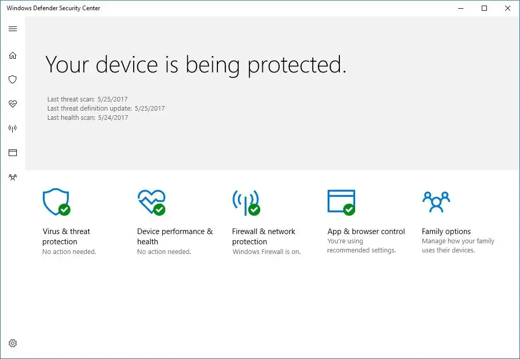 Windows Defender interfejs gł&oacute;wny