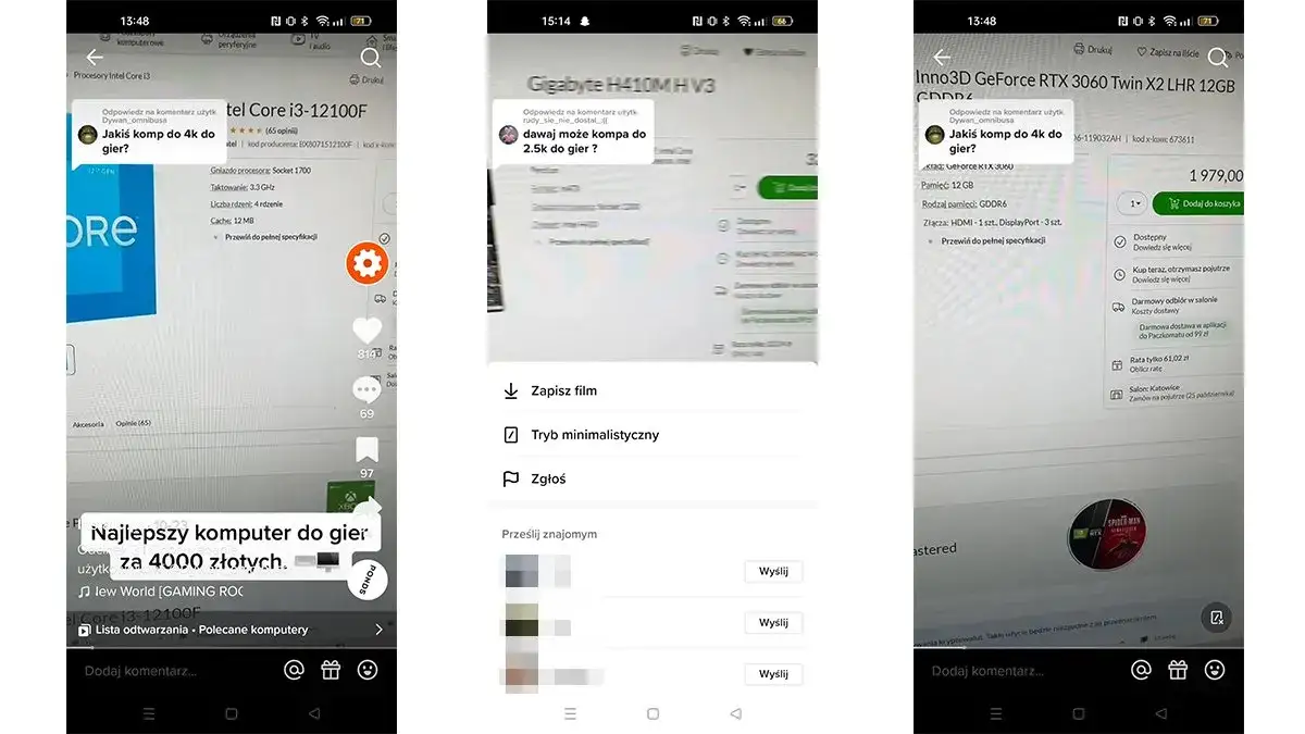 interfejs tiktok tryb zdjęć