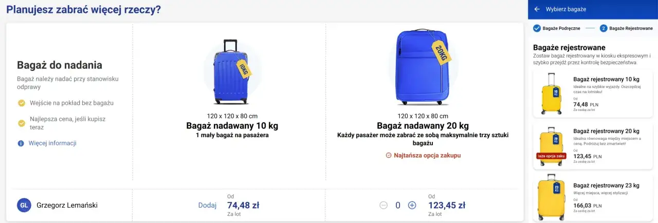 Ryanair bagaż rejestrowany 20 kg cena