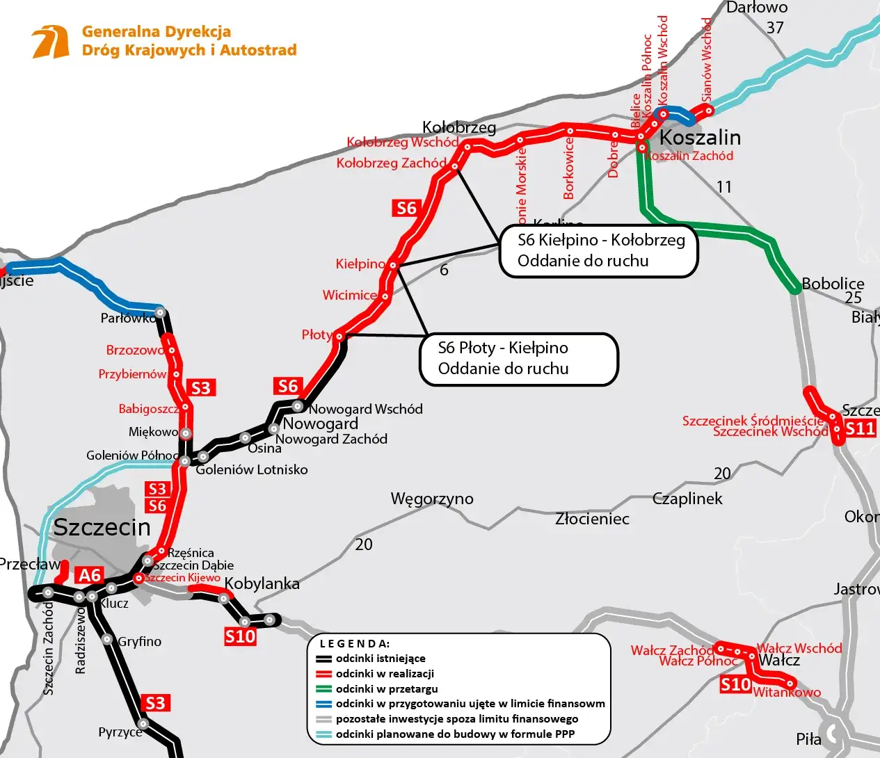Mapa trasy Warszawa Kołobrzeg S6