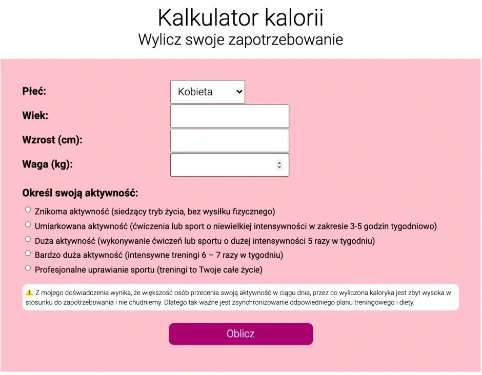 kalkulator kalorii na redukcji