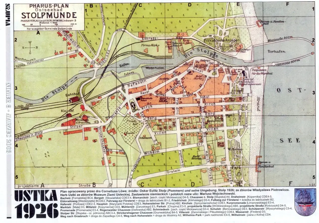 Stara mapa z 1926 roku pokazuje Ustronie Morskie (Stolpmünde) nad Bałtykiem. Gdzie jest Ustka na mapie? Ta mapa nie zawiera Ustronia.