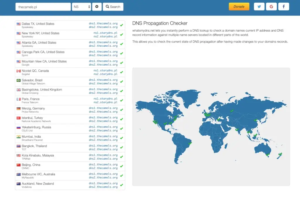 Mapa propagacji DNS na świecie