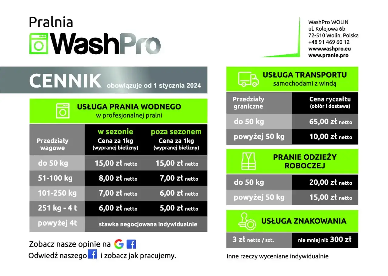 Cennik prania pościeli w pralni