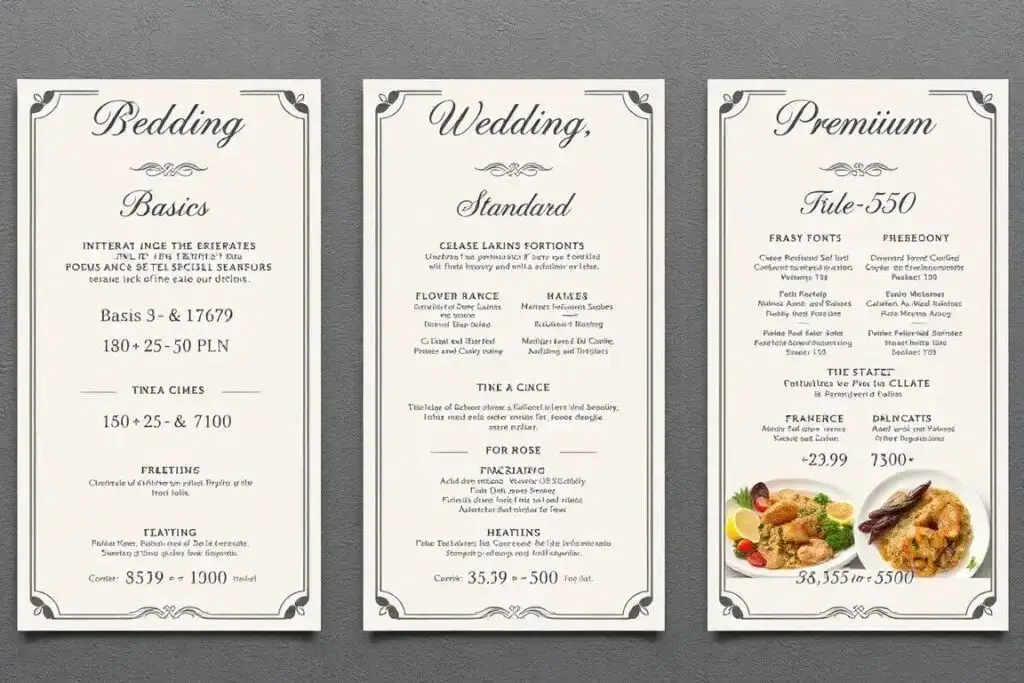 Tabela porównanie kosztów cateringu na 50 osób różne standardy