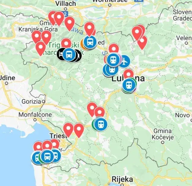 Mapa Słowenii atrakcje turystyczne trasa
