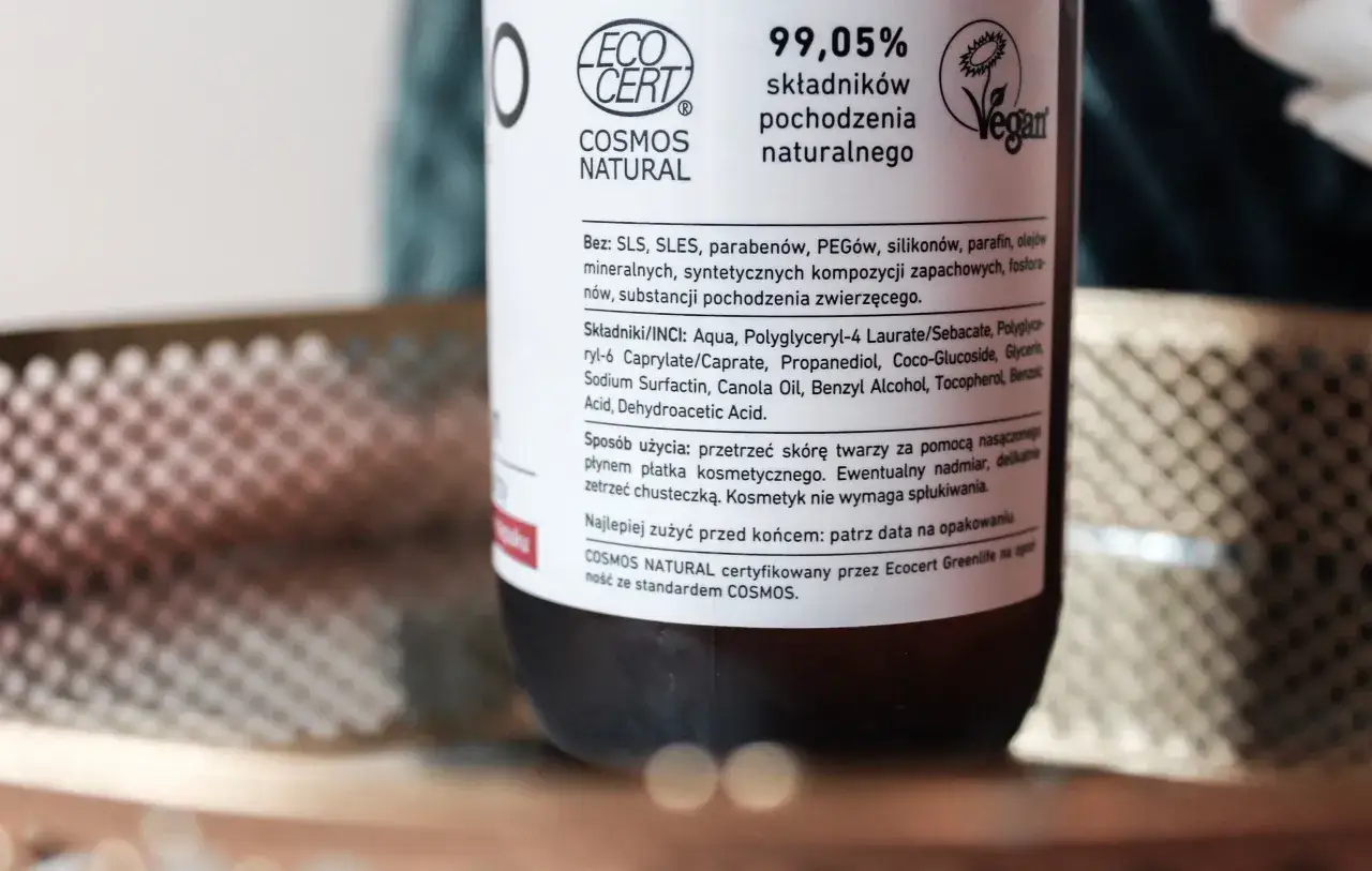 etykieta płynu micelarnego skład INCI