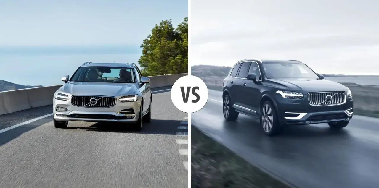 Dwa Volvo XC90, srebrne i ciemne, jadące po drogach. Porównanie modeli pod kątem volvo xc90 spalanie.