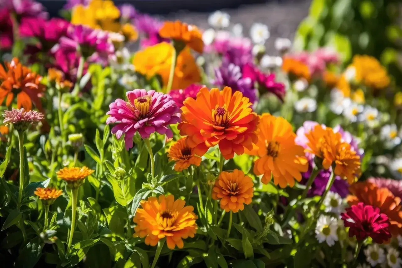 Kolorowe jakobinki w ogrodzie, wśród zielonych liści, tworzą radosną kompozycję.