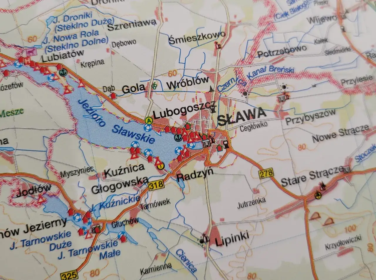 Mapa wojew&oacute;dztwa lubuskiego z jeziorami