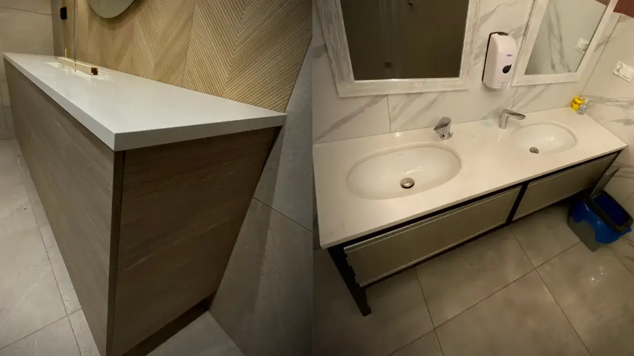 blaty łazienkowe konglomerat kwarcowy marmurowy porównanie