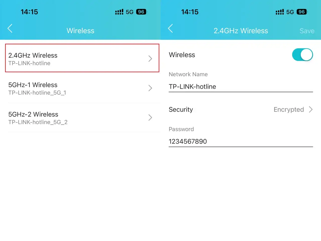 Ekran aplikacji pokazuje ustawienia sieci Wi-Fi. Widzimy opcję 