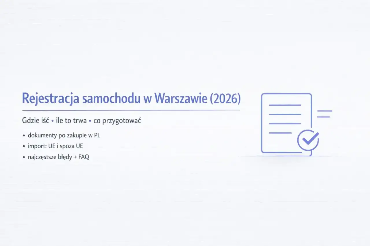 Rejestracja samochodu w Warszawie (2026). Dowiedz się, gdzie iść, ile trwa rejestracja samochodu w urzędzie, co przygotować, jakie dokumenty są potrzebne.