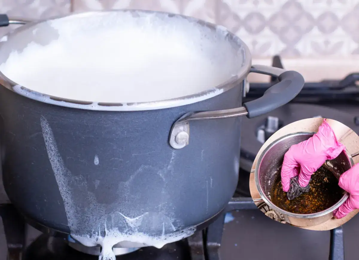 Przypalona zupa mleczna w garnku