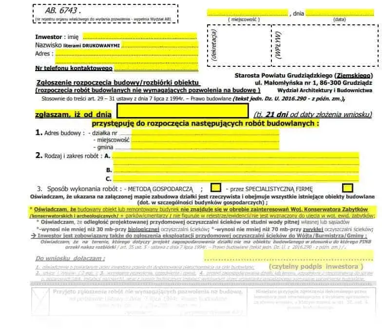 Wz&oacute;r zgłoszenia budowy altany ROD