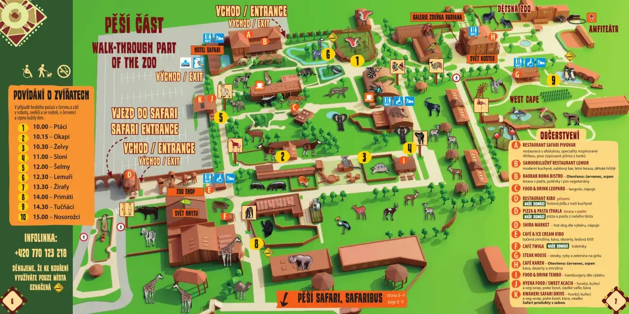 Mapa zoo z atrakcjami, zwierzętami i punktami gastronomicznymi. Planuj swój safari w Czechach!