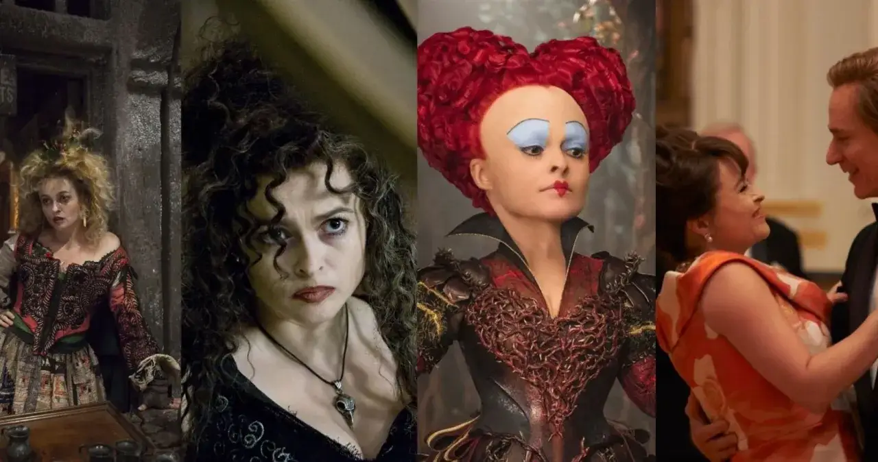 Helena Bonham Carter w filmach: jako Bellatrix Lestrange, Czerwona Kr&oacute;lowa i w eleganckiej sukni.