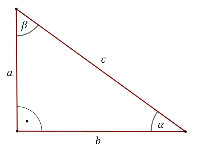 Trójkąt prostokątny z oznaczonymi przyprostokątnymi