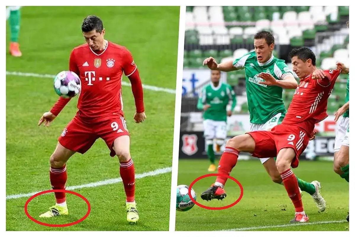 Lewandowski w akcji, w jakich butach gra? Na obu zdjęciach widać jego charakterystyczne korki.