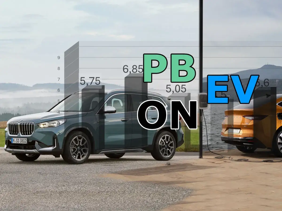Porównanie aut: cng i hybryda. Zielony SUV i pomarańczowy elektryk na tle wykresu.