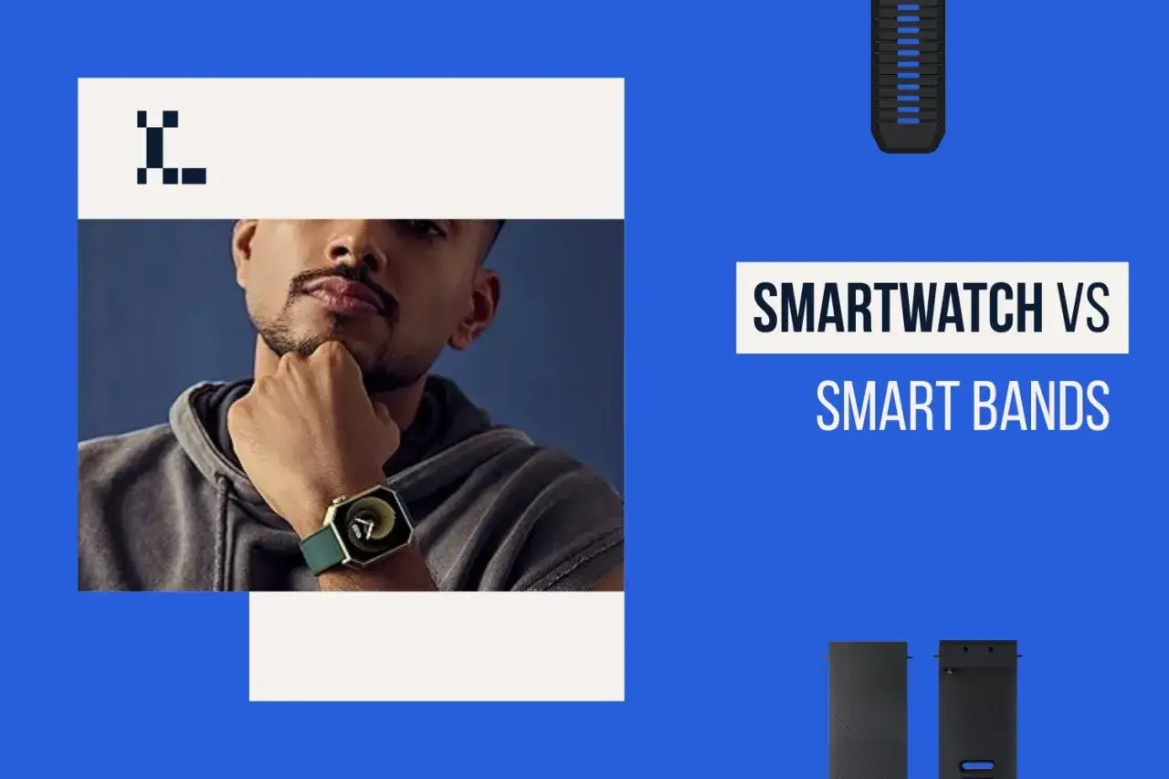 Mężczyzna z zielonym paskiem na nadgarstku, por&oacute;wnanie smartwatch vs smart bands.