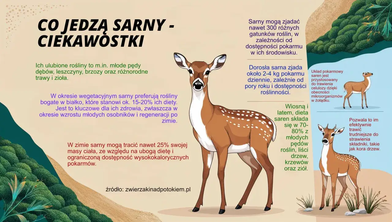 Sarny jedzą młode pędy dębów, traw i ziół. Ich dieta jest zróżnicowana, a zimą mogą tracić na wadze z powodu ograniczonej dostępności pokarmów.