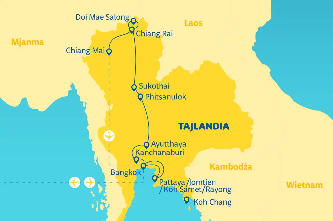 Mapa lotnisk w Tajlandii i połączenia z Polski
