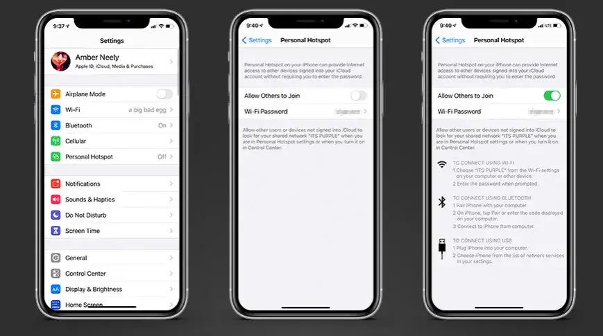 iPhone hotspot wifi settings