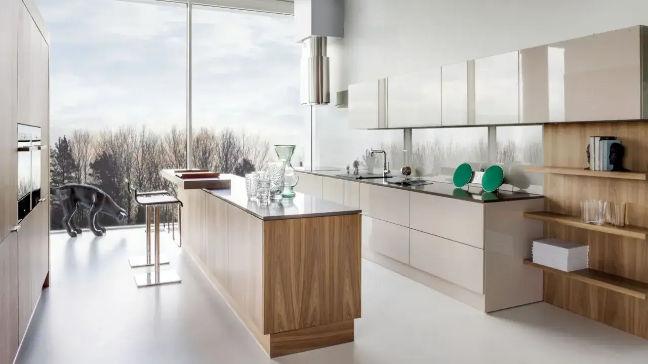 blat konglomerat drewnopodobny w kuchni aranżacje