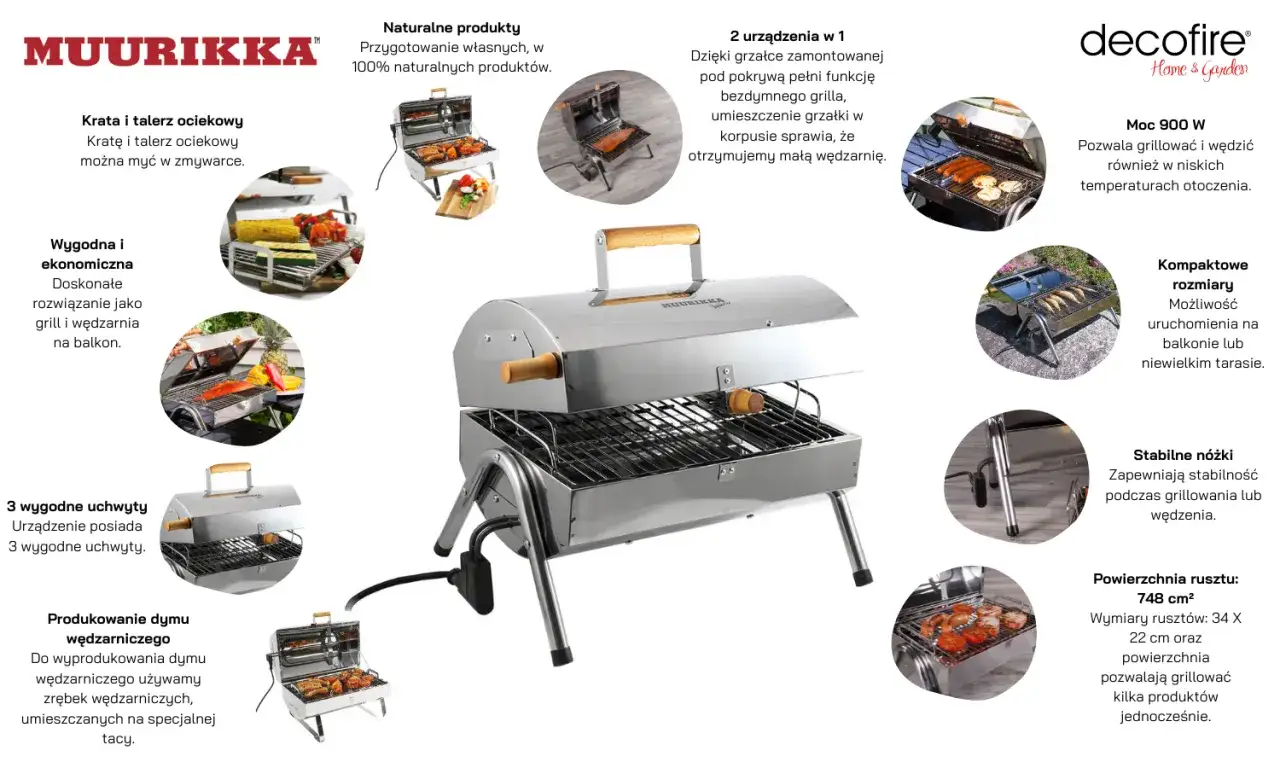 Stalowy grill z wędzarnią Muurikka, idealny na balkon. Grilluj i wędź swoje ulubione potrawy.