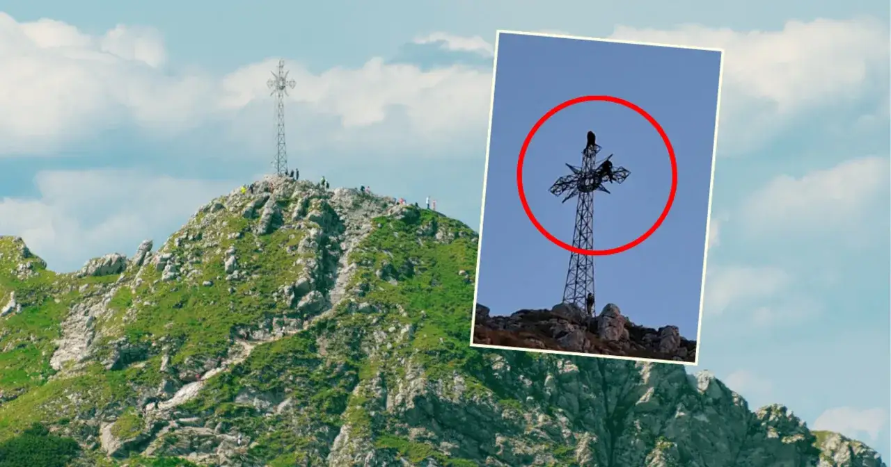 Giewont, wznoszący się na 1894 metry nad poziomem morza, z charakterystycznym krzyżem na szczycie.