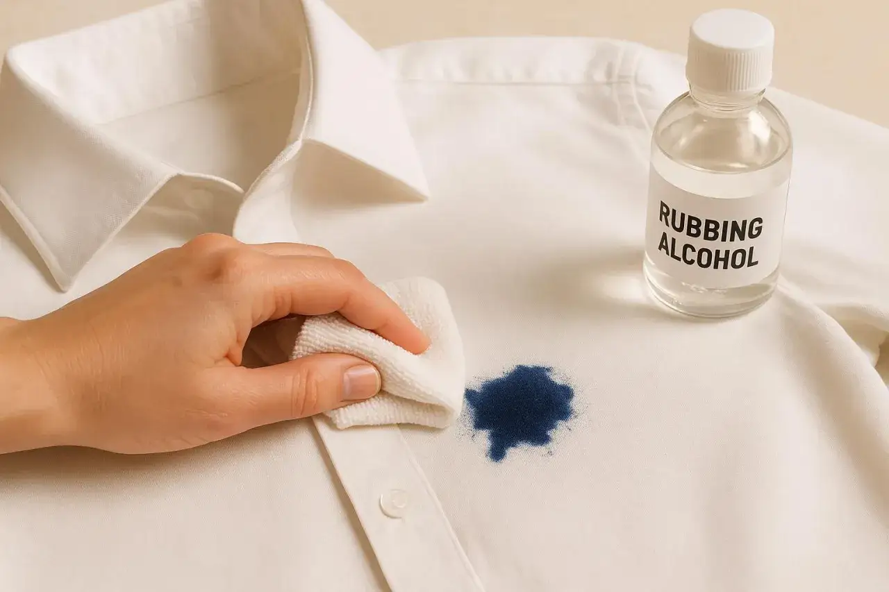 Jak usunąć plamę z długopisu z białej bluzki? Użyj alkoholu izopropylowego i czystej ściereczki, aby delikatnie usunąć atrament.