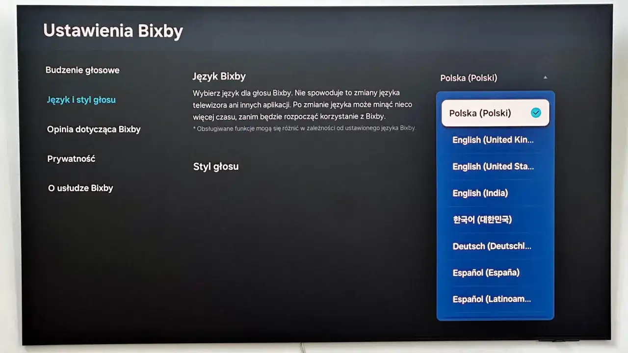 Ustawienia Bixby: wybierz język polski, by zmienić język asystenta. Jak wyłączyć asystenta głosowego w TV Samsung?