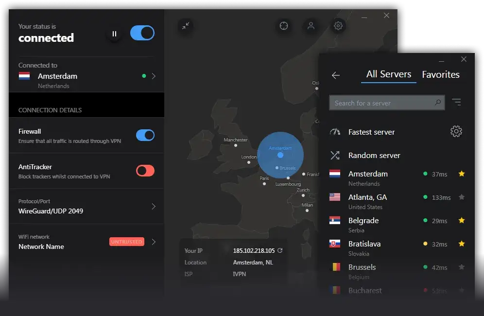 Aplikacja VPN na Windows 10 interfejs