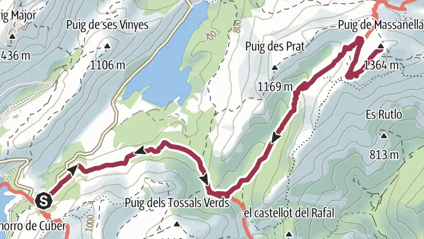 Wanderkarte Route Puig de Massanella von Stausee C&uacute;ber