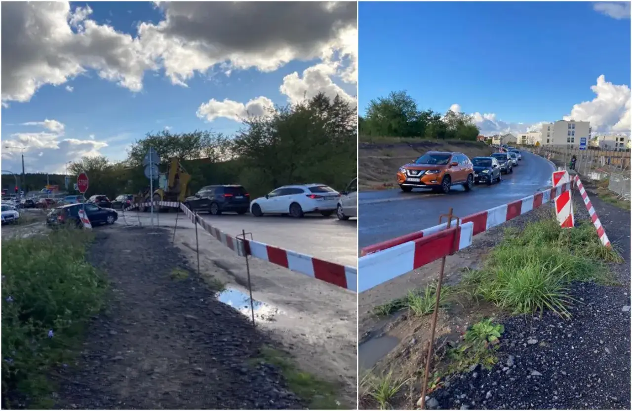 Korki w Gdyni. Długi sznur samochodów stoi w miejscu, utrudnienia na drodze.