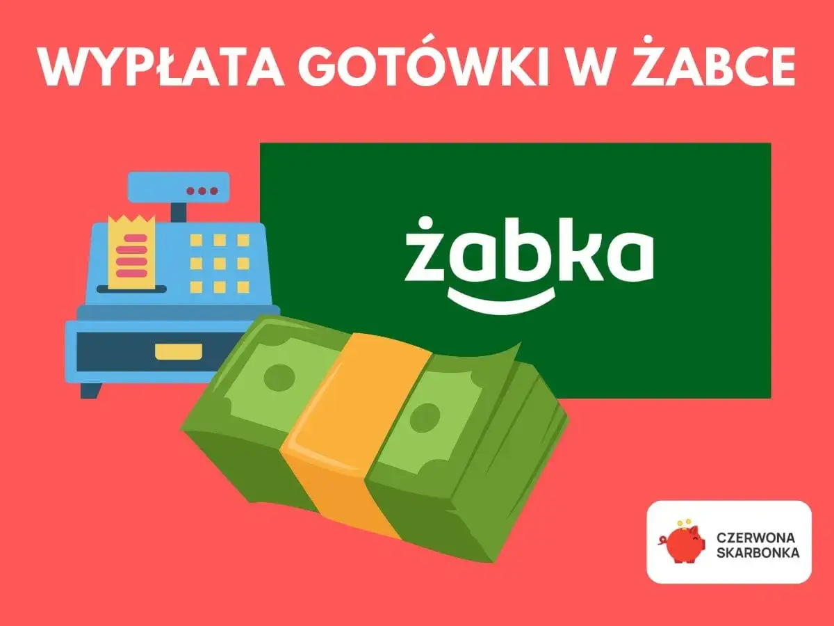 Wyplata got&oacute;wki w Żabce? Tak, to możliwe! Obrazek pokazuje kasę fiskalną i stos banknot&oacute;w, symbolizując możliwość wypłaty pieniędzy w tym sklepie.