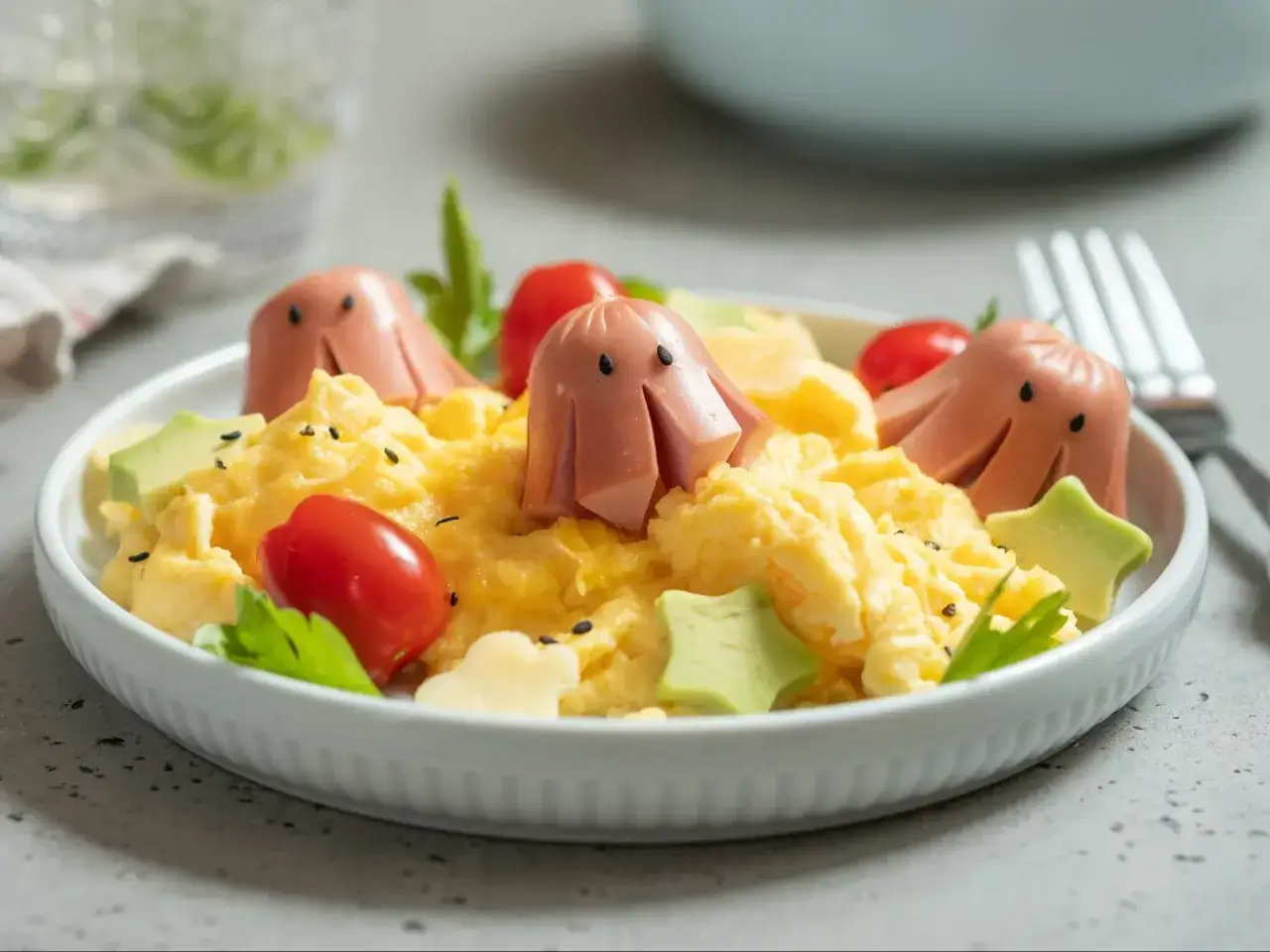 Urocze parówki w kształcie ośmiorniczek i gwiazdki z awokado na jajecznicy. Idealne śniadanie dla 2 latka, które zachęci do jedzenia.