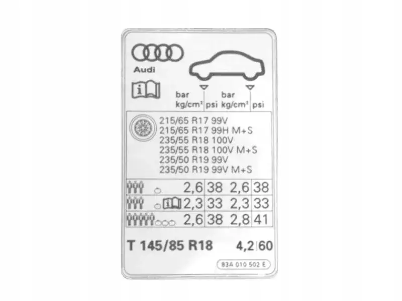 Naklejka z ciśnieniem w oponach samochodu