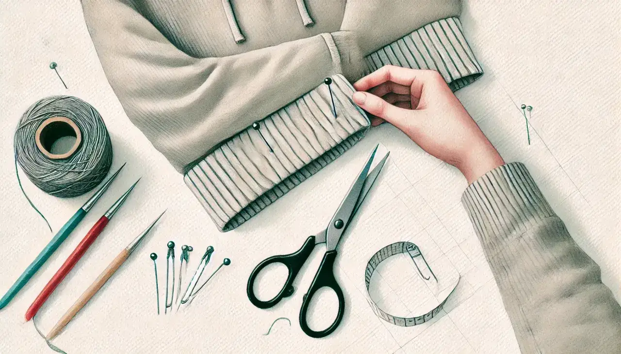 kobieta szyje ściągacz do bluzy na maszynie