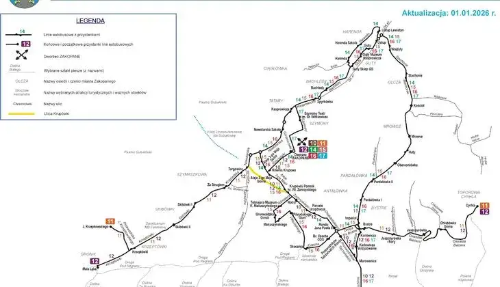 Mapa Zakopane transport parkingi