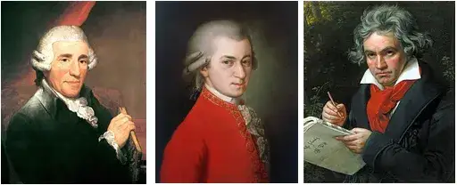 Klasycyzm wiedeński, portrety Mozarta, Beethovena i Haydna