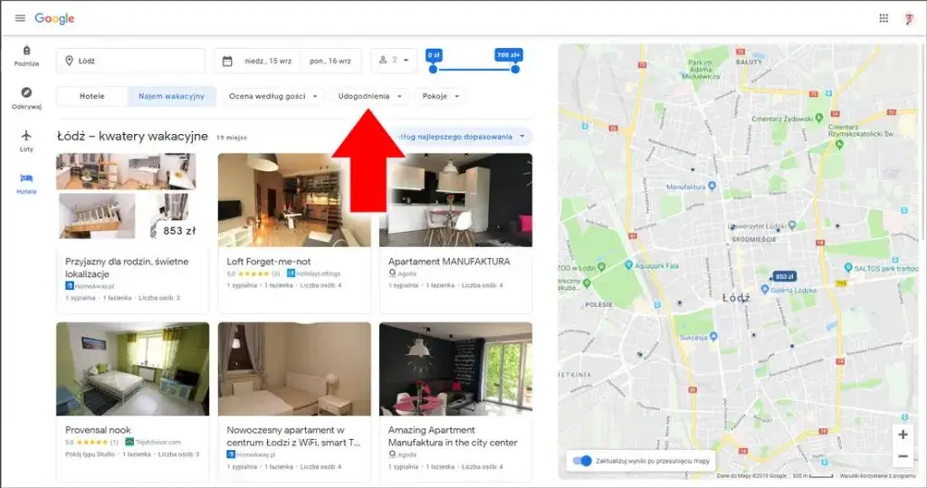 wizyt&oacute;wka firmy w Google Maps dla obiektu noclegowego
