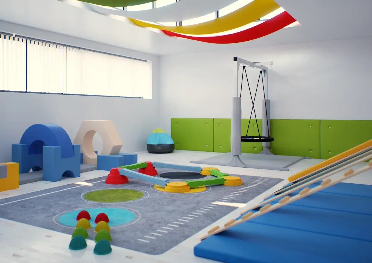 Sala do integracji sensorycznej z r&oacute;żnymi sprzętami