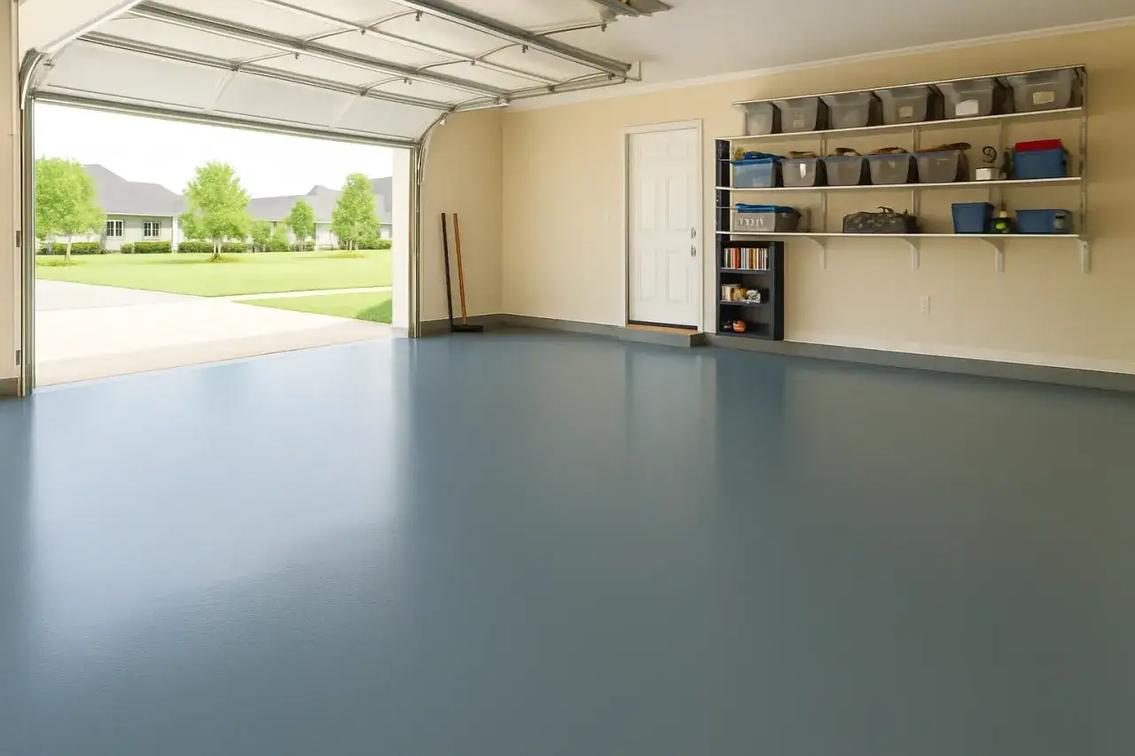 Nowoczesna posadzka żywiczna do garażu, czysta i lśniąca, gotowa na przyjęcie Twojego auta.