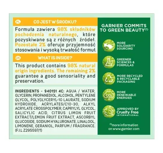 Składniki aktywne żelu Garnier Fruit Energy